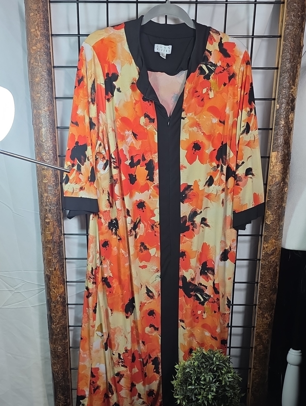 Joan Rivers Orange Floral Maxi Dress with Black Trim